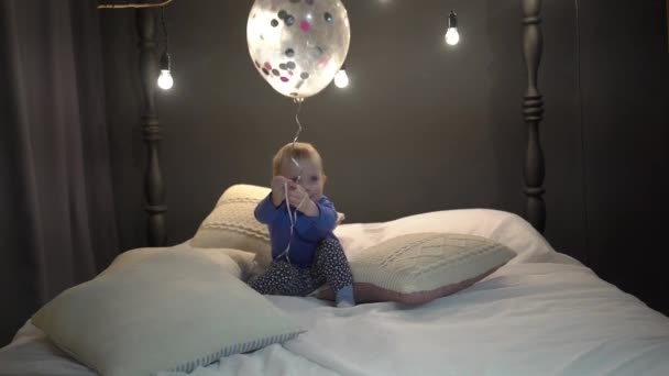Pretty Joyful Little Girl Balloons — Vídeo de stock