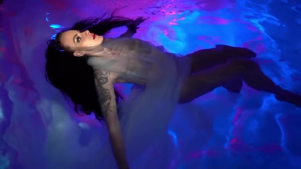 Slow Motion Portrait Woman White Underwater — Stock Video