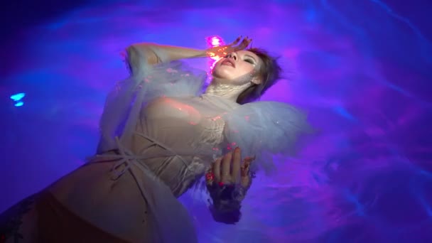 Slow Motion Girl Swimming Underwater Fantasy Beauty Style — Stockvideo