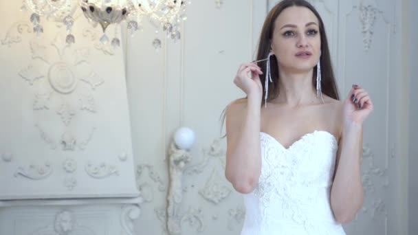 Young Woman White Wedding Dress — Stock Video