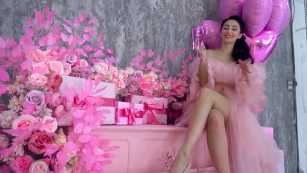 Soft Beauty Portrait Young Dreamy Woman Wearied Pink Dress — Video Stock