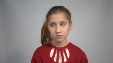 4k Portrait of young European teen girl take a look around