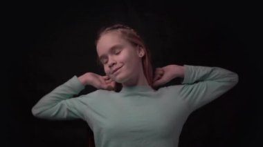 4k Portrait of tired girl stretching out