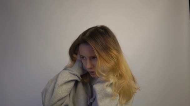 Depressed Woman Home Feeling Sad Lonely Anxious — Αρχείο Βίντεο