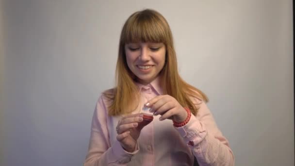 Young Woman Smelling Perfume Wrist Her Hand — Stockvideo