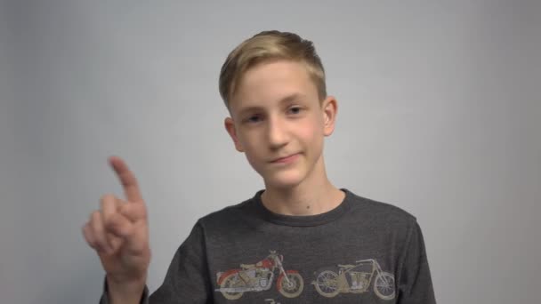 Beautiful Teenager Boy Serious Doing Stop Sing Palm Hand — 图库视频影像
