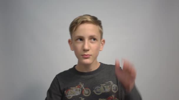 Teen Boy Hand Ear Listening Hearing Gossip Closeup Portrait — Stok video