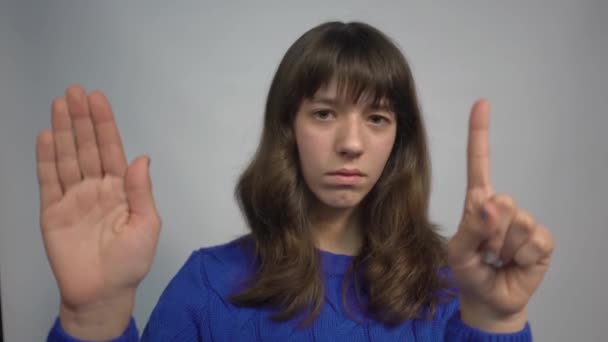Beautiful Girl Denying Proposal Making Stop Gesture — Video Stock
