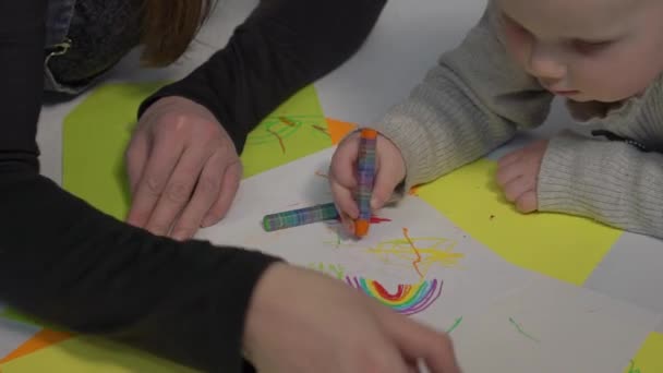 Woman Her Daughter Concentrated Painting Process — Wideo stockowe