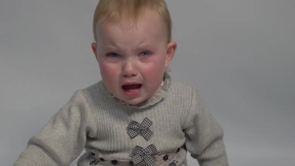 Slow Motion Sad Baby Sitting Crying — Stockvideo