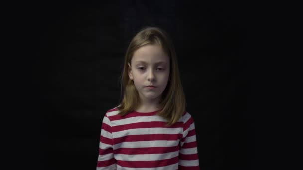 Sad Little Kid Looking Holding Sad Face — Vídeos de Stock