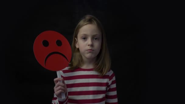 Little Girl Sad Face Drawing Unhappy Frown Sad People — Stok video