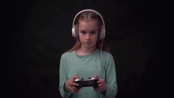 Female Gamer Headphones Joystick Hands Playing Video Games — Vídeos de Stock