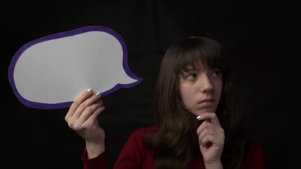 Young Woman Holding Speech Bubble — Video Stock