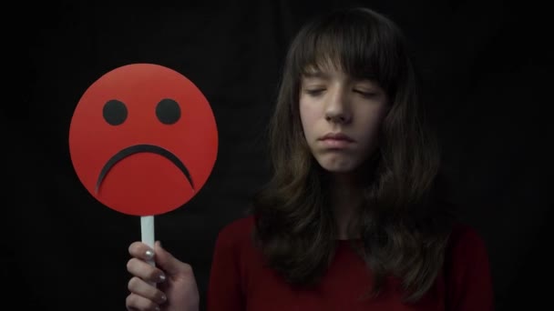 Little Girl Sad Face Turn Smile Face — Wideo stockowe
