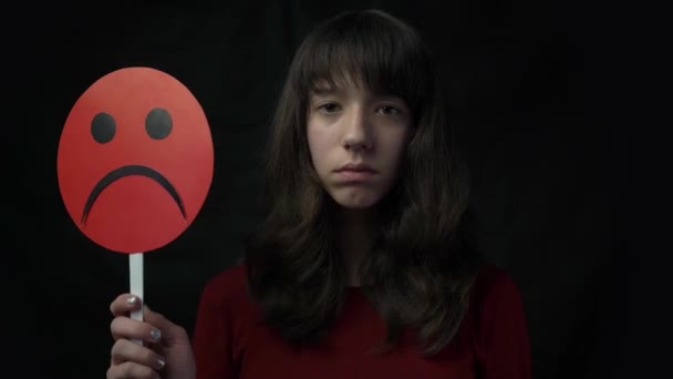 Girl Holds Hand Mask Emoticon Unhappy Embarrassing — Video