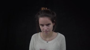 4k Angry Woman Ready to Fight, arguing, Black Background