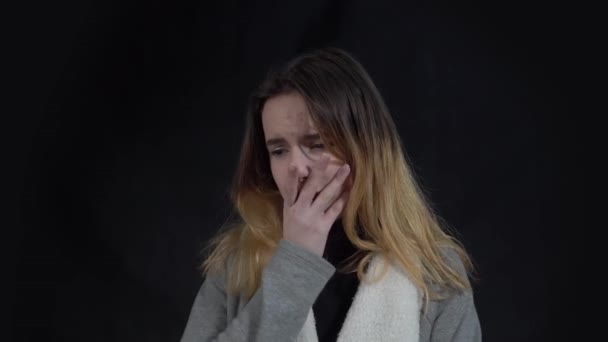 Unhappy Young Woman Crying While Posing Camera — Vídeo de Stock
