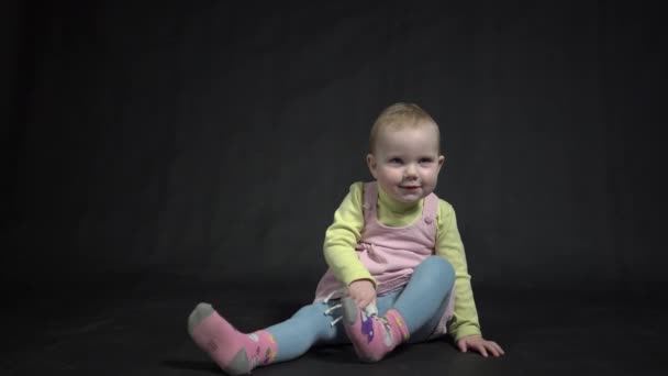 Cute Baby Playing Little Horse Toy — Video