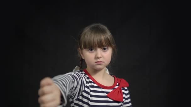 Angry Frustrated Little Girl Showing Thumbs Gesture — Video Stock