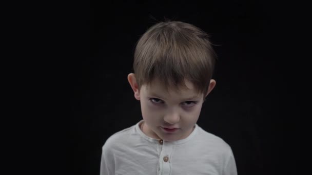 Little Boy Has Sad Face Someone Has Offended Him Scared — Stock video