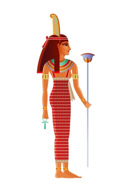 Maat Mısır tanrıçası, devekuşu tüyü olan tanrı. Eski Mısır 'ın doğruluk, denge, düzen, uyum, hukuk, ahlak ve adalet tanrısı. 3d gerçekçi aslan vektör çizimi izole edilmiş beyaz arkaplan