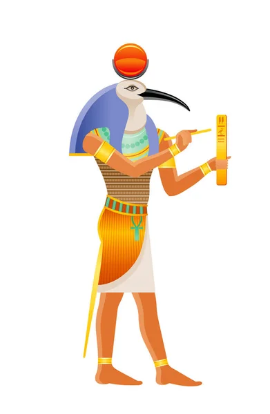 古埃及神透斯神与Ibis头 智慧的神 象形文字 3D卡通矢量图解 古老的壁画绘画艺术图标来自埃及 因白人背景而被隔离 — 图库矢量图片