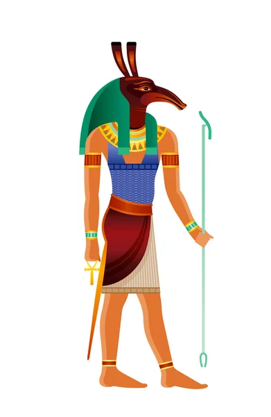 赛斯埃及神设定 古埃及混乱的神 外国人与土拨鼠头 3D现实矢量图解孤立的白色背景 — 图库矢量图片
