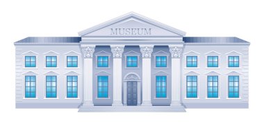 Museum building. Vector Exterior illustration. Cartoon house can be art gallery, bank, government, university, institute, campus, court. Flat museum palace front icon. Architecture on white background