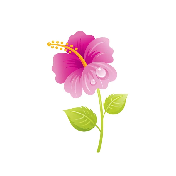 Hibiscus Hawaiian Flower Icono Floral Dibujos Animados Realistas Flor Linda — Archivo Imágenes Vectoriales