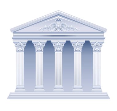 Yunan tapınağı inşa vektörü. Yunan Roma sütun mimarisi. Yunanistan, Roma 'dan antik sütun illüstrasyonları. Mermer antika ev - Parthenon Akropolis Tapınağı adliye bankası. Beyaz baackground üzerinde 3D simge