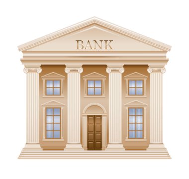 Bank Building vector illustration. Flat financial house exterior. Cartoon Money office isolated icon. Federal government courthouse finance institution building. Public bank column house exterior clipart