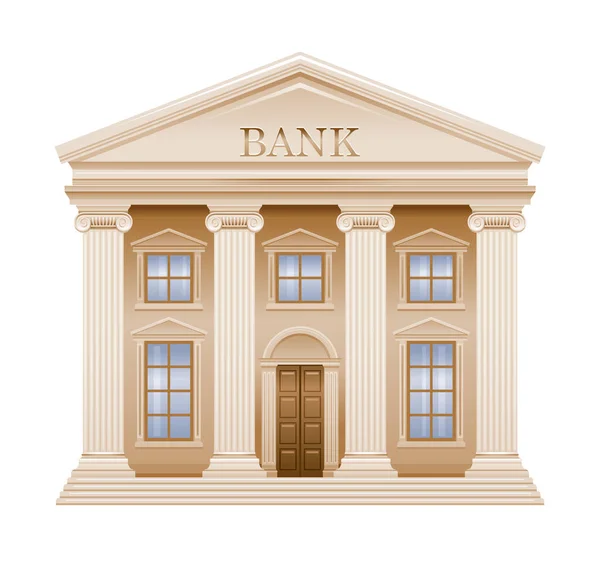 Bank Building Vektor Illustration Ett Platt Ekonomihus Utsidan Tecknad Pengar — Stock vektor