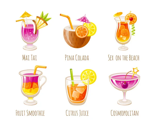 Cocktail Vector Drink Set Glas Illustratie Met Zomer Alcohol Bar — Stockvector
