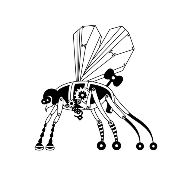 机器人蚊子昆虫 Steampunk Vector Bug 机械机器人的动物轮廓 机械技术为图书艺术着色 未来的外星怪物卡通邪恶无人机 网络老式蚊子机器人 Steampunk Vector — 图库矢量图片