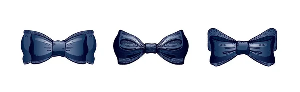 Tie Bow Vector Black Bowtie Set Butterfly Necktie Suit Tuxedo — Stock Vector