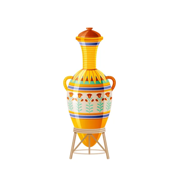 埃及粘土安布拉花瓶 古老的几何装饰装饰来自古埃及艺术 陶器工艺 卡通3D逼真 历史图标的标志 在白色背景上孤立的向量图 — 图库矢量图片