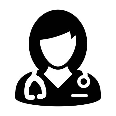 Glyph Pictogram illüstrasyonunda tıbbi danışmanlık için stetoskop kullanan doktor ikon kadın profil avatarı