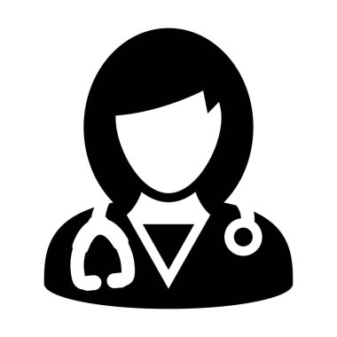 Glyph Pictogram illüstrasyonunda tıbbi danışmanlık için stetoskop kullanan doktor ikon kadın profil avatarı