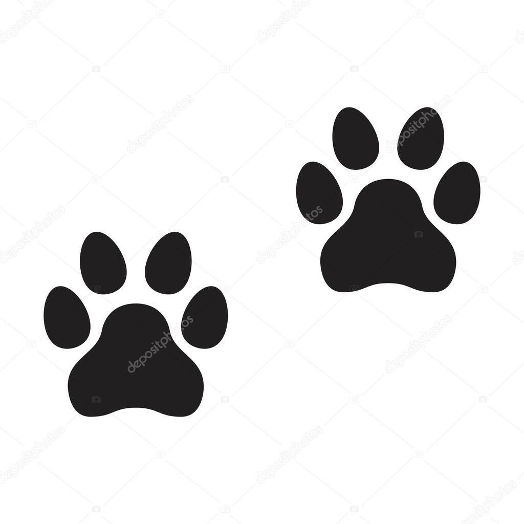 Paw print icon vector cat and dog footprint symbol in a black isolated in a glyph pictogram illustration