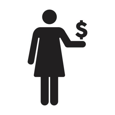 Kadın simge vektör para birimi sembolü ile dolar işareti düz bir renk kabartma resimlemesinde iş ve finans için