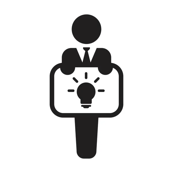 Business Ikona Vektor Muž Osoba Žárovkou Symbol Palubě Pro Nápad — Stockový vektor