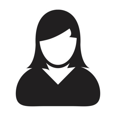 Kişi ikonu vektörü kadın kullanıcı profili avatar simgesi düz renk glifli pictogram işaret illüstrasyonu