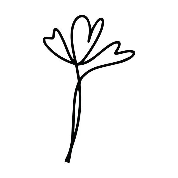 Heart Plant Icon Abstract Hand Drawn Flower Line Art Symbol — Vetor de Stock