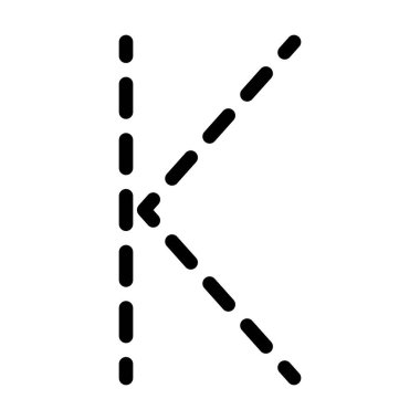 Anaokulu, anaokulu, okul öncesi ve Montessori öğrencilerinin el yazısı alıştırması çalışmaları için K harfi önceden yazılmış noktalı satır ögesi.