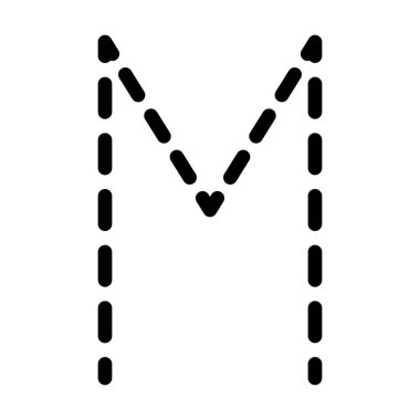 Anaokulu, anaokulu, okul öncesi ve Montessori öğrencilerinin el yazısı alıştırması çalışmaları için noktalı satır elementi M 'nin izini sürüyorum..