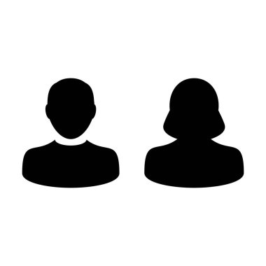 Kişi ikonu erkek ve kadın kullanıcı profili avatar sembolü düz renk glyph pictogram işareti resimleme