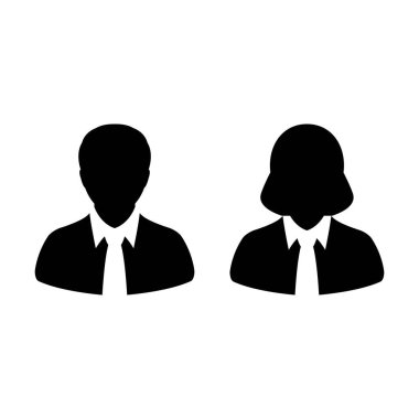 İş adamı ve kadın ikon vektörü kullanıcı profil avatar sembolü düz renk glifli resim çizim çizim çizelgesi çizimi