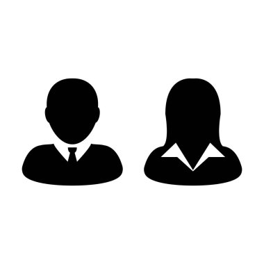 İş adamı ve kadın ikon vektörü kullanıcı profili avatar sembolü düz renk glifli resimli resim çizimi