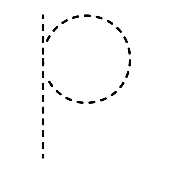 アルファベットの小文字Pをトレース幼稚園 就学前 モンテッソーリの学校の子供たちのための点線の要素手書きの練習活動のためのワークシート — ストックベクタ